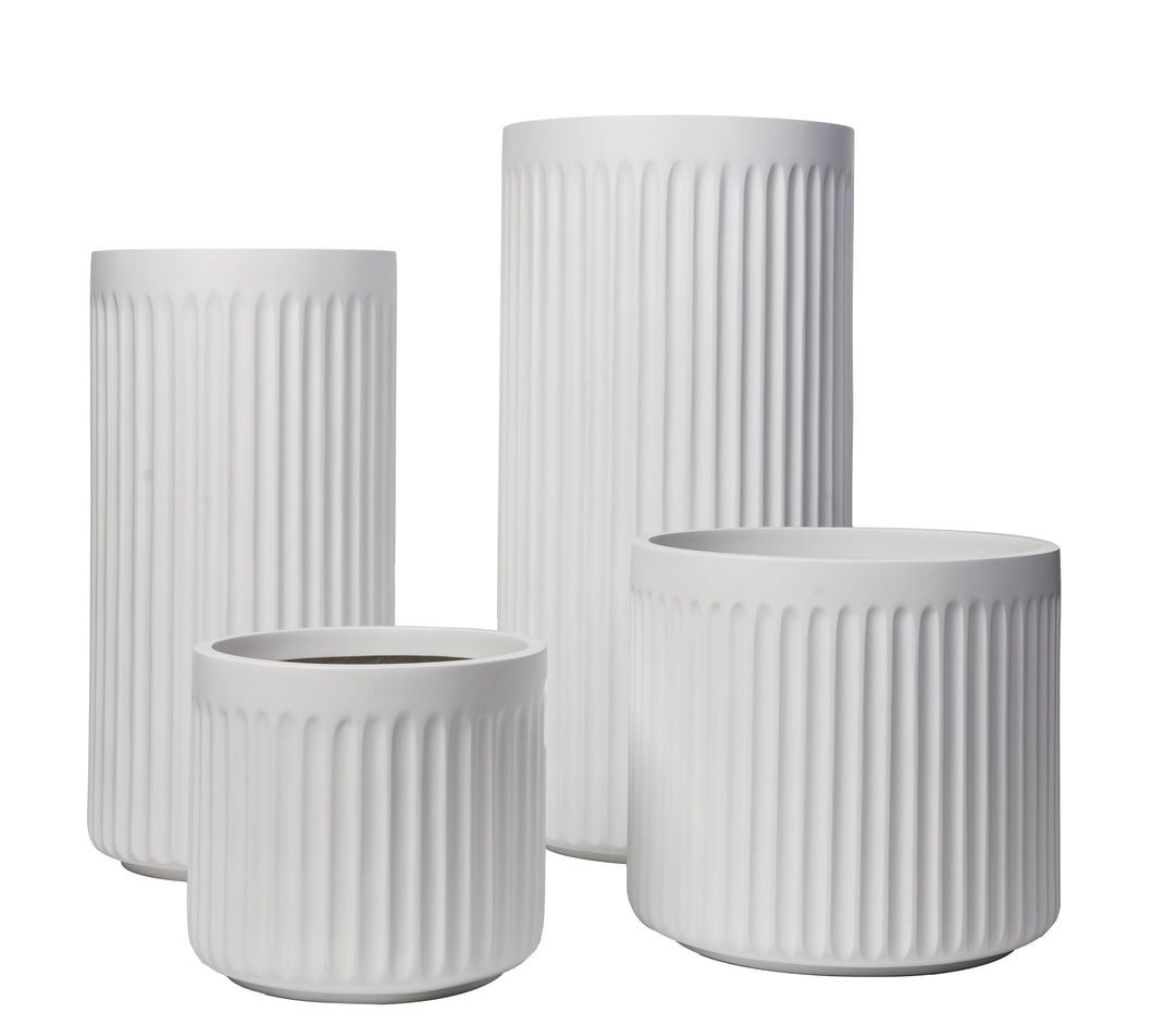 Dorsey Fluted Fiberglass Planter Collection- White